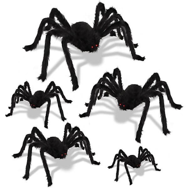Halloween edderkopp dekorasjoner, 5 pakke gigantiske hårete edderkopp store Rea