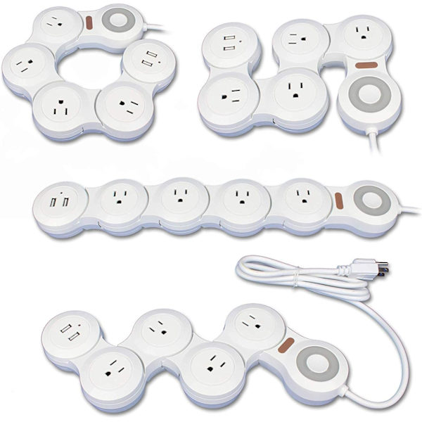 Variant strømkabel laderuttak - Flat Plug Power Strip med 2
