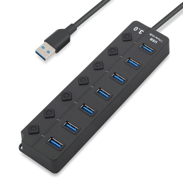 USB 3.0 Hub med - 7 porte Sort