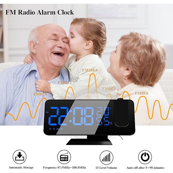 Projektorväckarklocka med radio, digital klocka, väckarklocka med