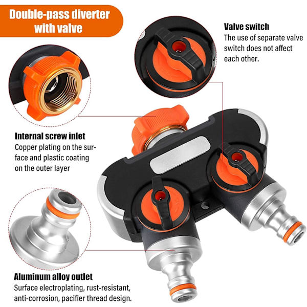 2-veis splitter: 3/4\" og 1/2\" Y med kranadapter, låsbar Adj