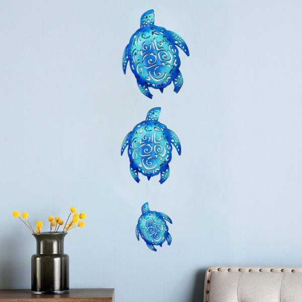 Set av 3 metall havssköldpadda Beach tema dekor väggkonst dekorationer