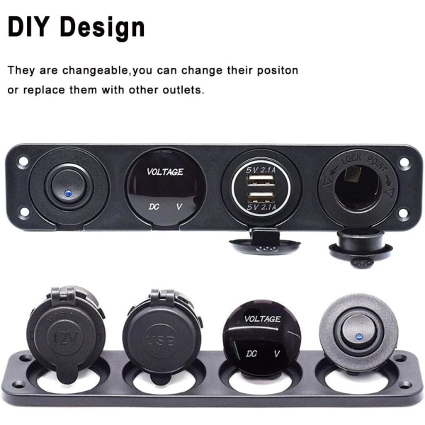 Bil laddare strömbrytare panel, Dubbel USB laddare funktion + LED Voltmet