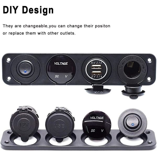 Bil lader bryterpanel, Dual USB lader funksjon + LED Voltmet