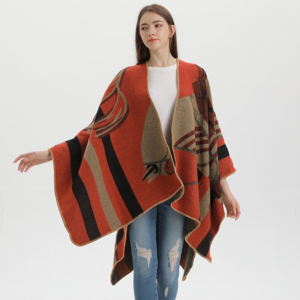oransje kvinners sjal mote hingst mønster strikket varm cardig