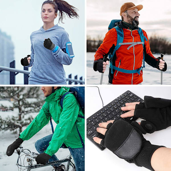 Størrelse M, Vinter Fleece Fingerless Handsker, Vindtætte Varme Handsker