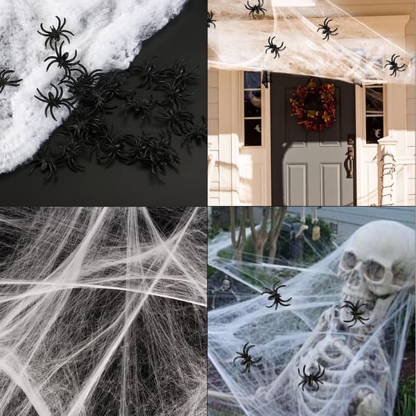 Expanderbara spindelnätsdekorationer för Halloween - Läskigt spindelnät med