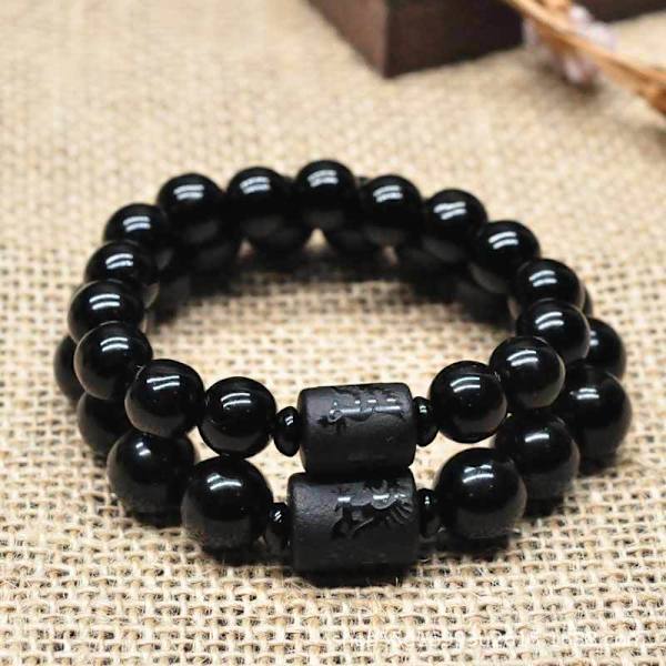 2 st svarta obsidian drake fenix pärlor par älskare armband B