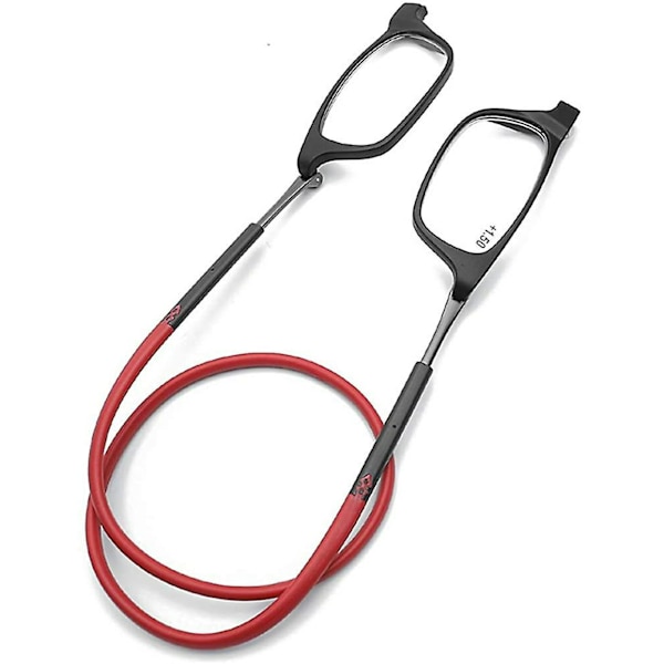 Magneettiset riippuvat kaula-lasit, kannettavat taitettavat Tr90-luku-lasit miehille ja naisille (punainen-300°)