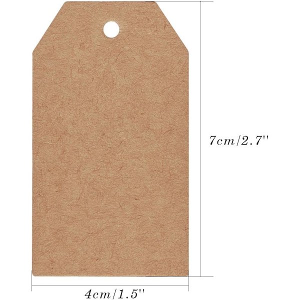 100 stk. Kraft gavemærker, 4 cm x 7 cm, hængemærker med burre