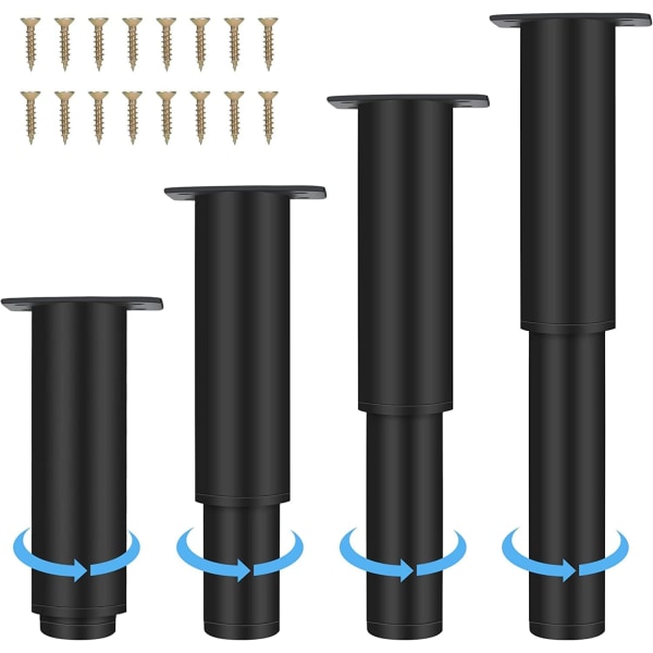 18-33cm Höjdjusterbar Möbelben i rostfritt stål Svart Thi