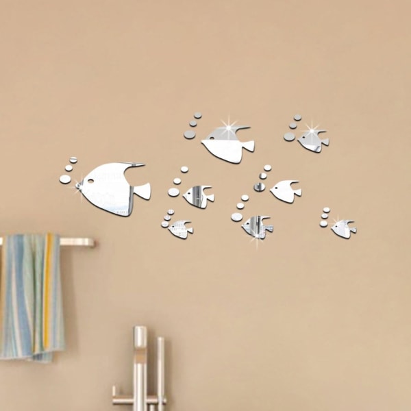 8 stykker 3D Tropical Fish Mirror Effect Wall Stickers Moderigtigt