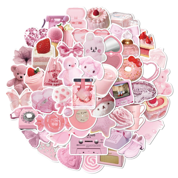 50 söta rosa flickhjärta tecknade små föremål dagbok klistermärken stati