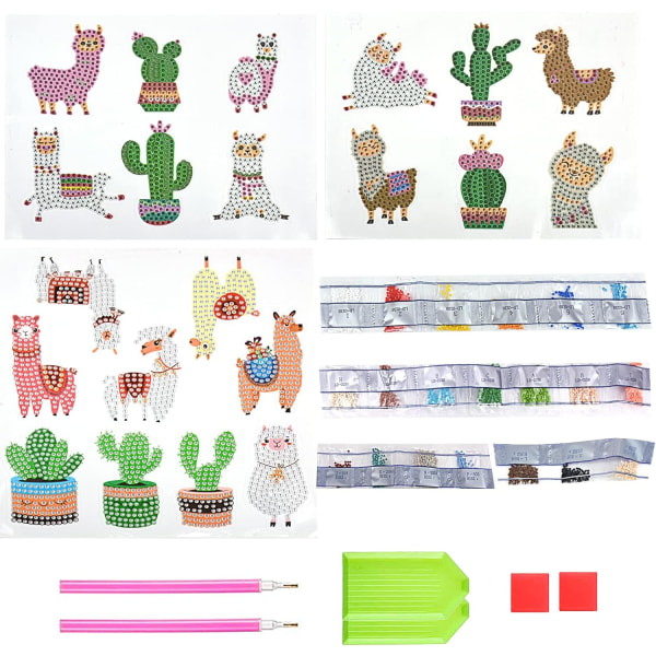 21 Pieces 5D DIY Diamond Painting Kits for Kids, Alpaca Cactus Di