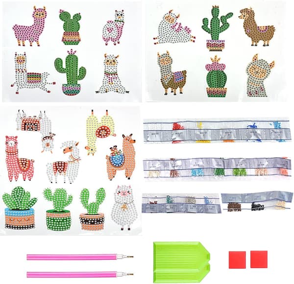 21 st 5D DIY diamantmålningssatser för barn, Alpaca Cactus Di