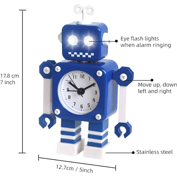 Robotvækkeur, rustfrit metal lydløs vækkeur med blinkende
