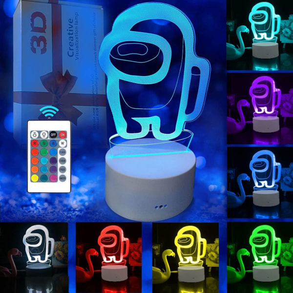 3D natlampe, 3D illusionslys 16 farver dæmpbar berøringsbord L