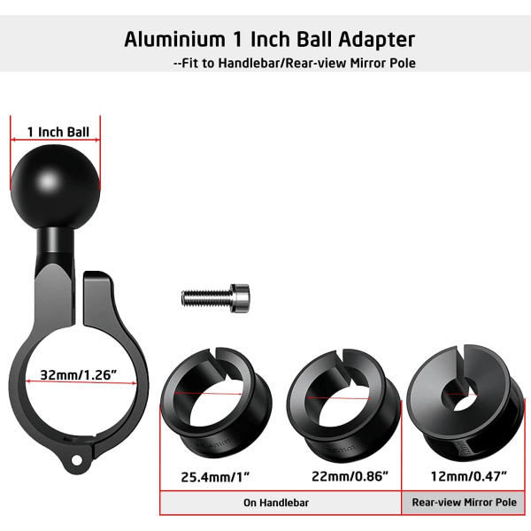 Aluminium 1\" Ball Base 360° Rotasjon for 22mm-32mm Universal Styr