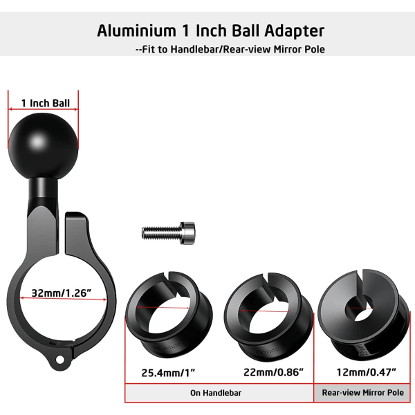 Aluminium 1" kuglebase 360° rotation til 22mm-32mm universal styr