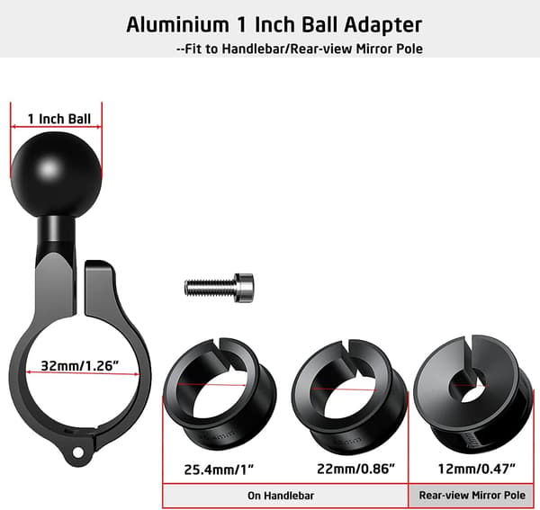Aluminium 1\" kuglebase 360° rotation til 22mm-32mm universal styr