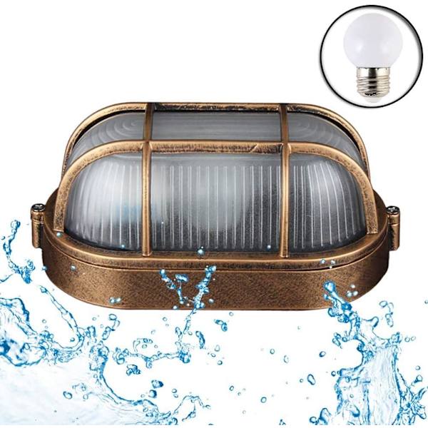 Udendørs væglampe i industriel stil - Retro bådlampe - Ovalt kighul - Elliptisk lampe - Loftslampe - Væglampe til indendørs og udendørs brug - E27