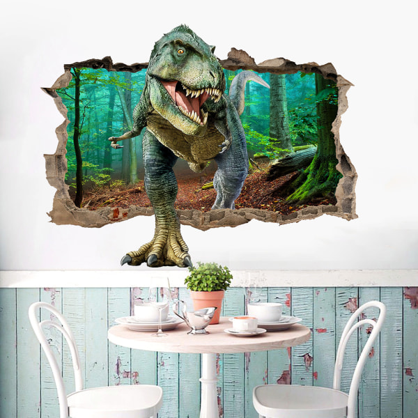 Forest Dinosaur Wall Sticker 3D Animal Look Wall Sticker til vægdekoration i soveværelset (grøn)