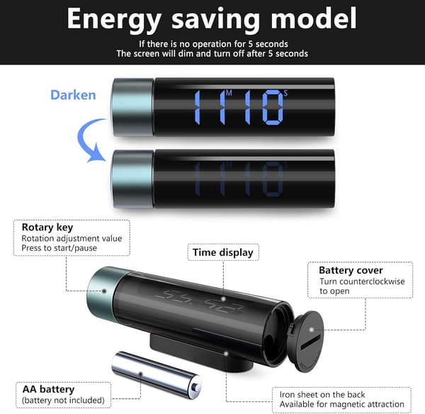 Magnetisk kjøkken-timer, HD LED digital timer nedtelling stoppeklokke,