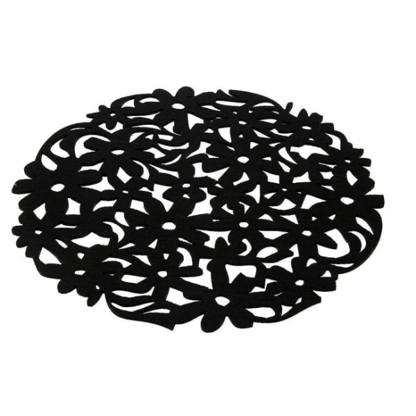 Svart 30x30cm Rund Laser Cut Blomster Design Filt Plassmatter Kitche