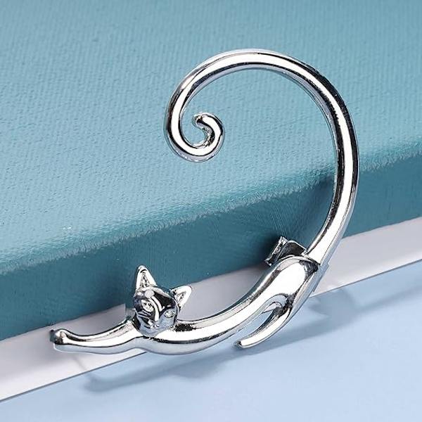 Kattöronklättrare Silver Kattöron Wrap Örhänge Kattöron Manschett Örhänge
