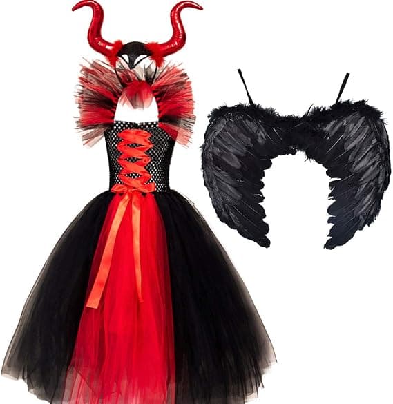 OBEEII Maleficent Kostym Flickor Halloween Karneval Tutu Klänning wit