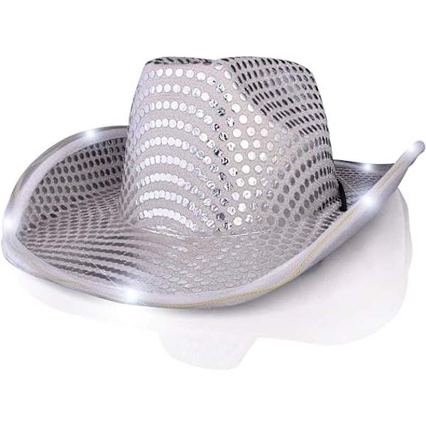 Sølv LED Cowboy Hat med LED-skygge