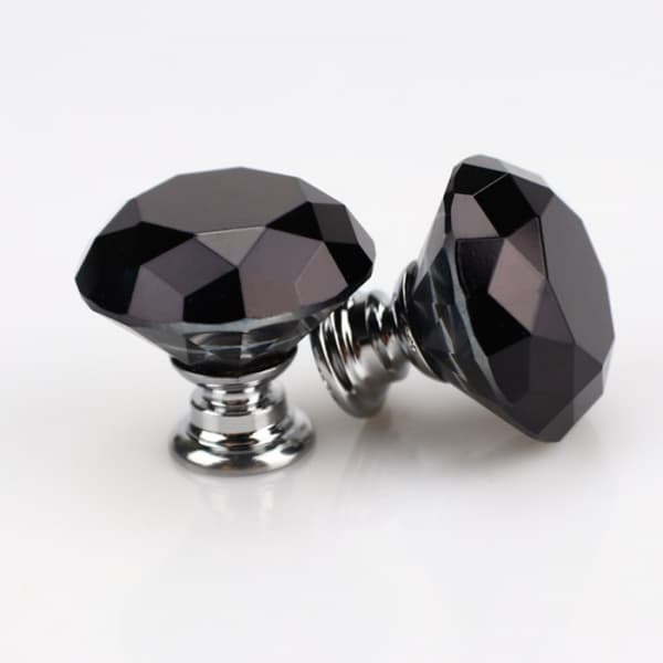 Knapper 2 stk. - Diamant / Krystal Sort med sølvfod Sort