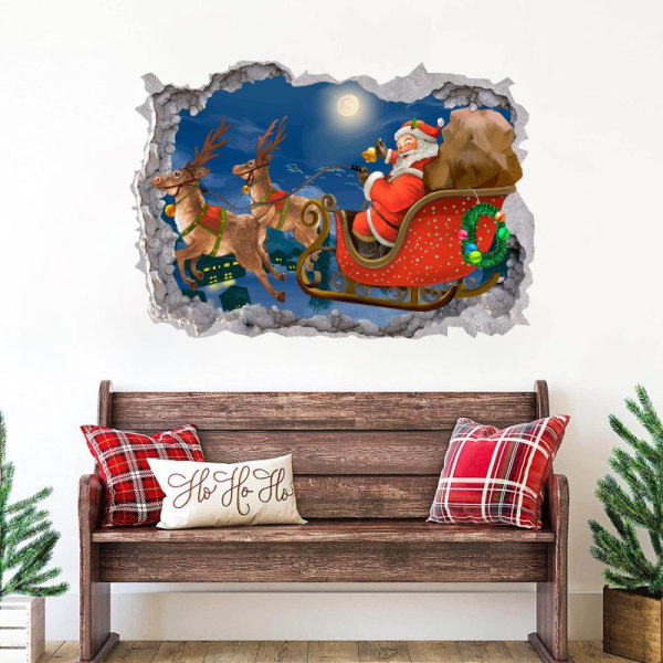 3D Jule Vindue Stickers Store Julemand Juletræ Sno