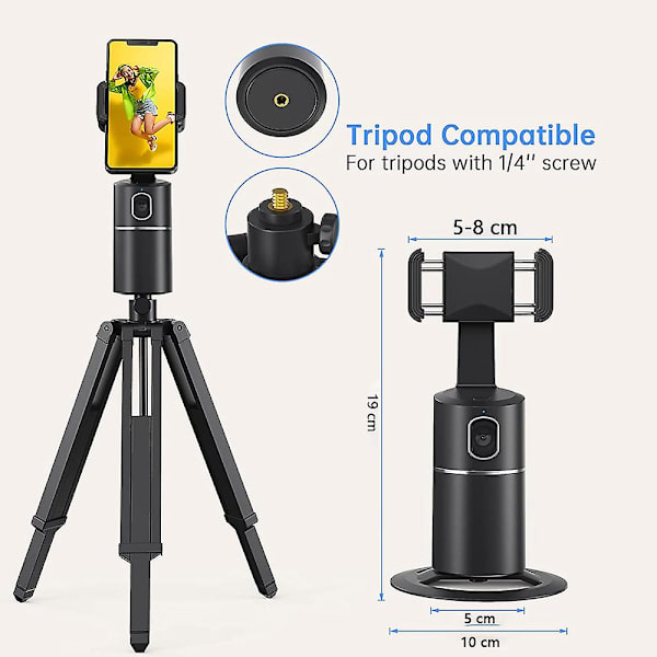 Auto Face Tracking Tripod, Ingen app kræves, 360° Rotation Face Bo