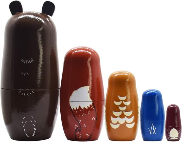 Set med 5 ryska häckande dockor Björn Trä Matryoshka dockor för K