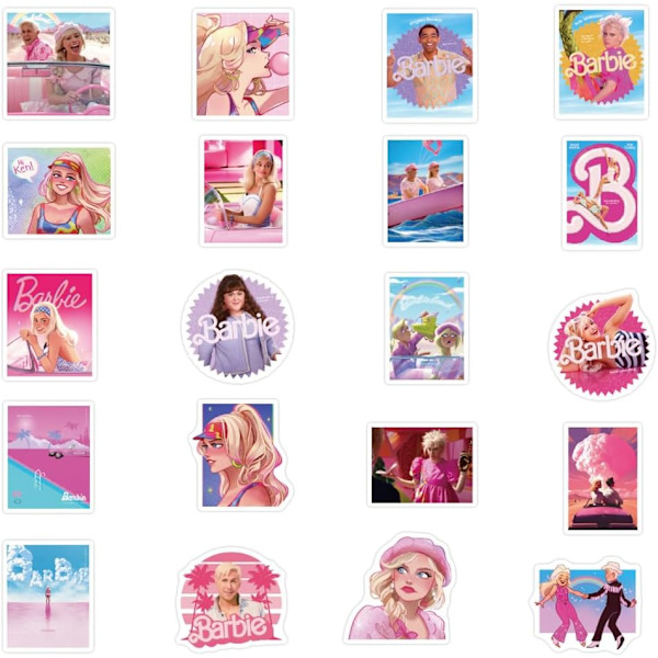 50 stk søte Barbie-klistremerker for koffert, skateboard, bærbar PC og vannflaske