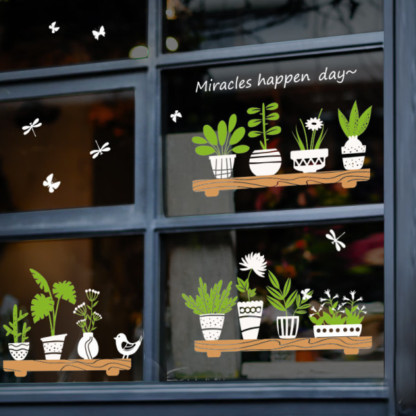 Dubbelsidiga fönster och väggklistermärken Gröna växter Avtagbar Deco