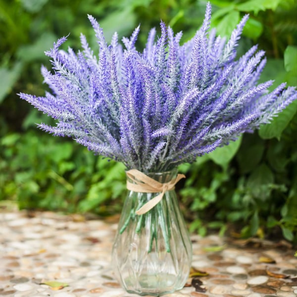 10 buketter imitasjon lavendel lilla flokking blomsterbuketter DI