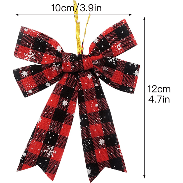 6 Pack Christmas Decorative Bows, Red and Black Plaid Fabric Chri