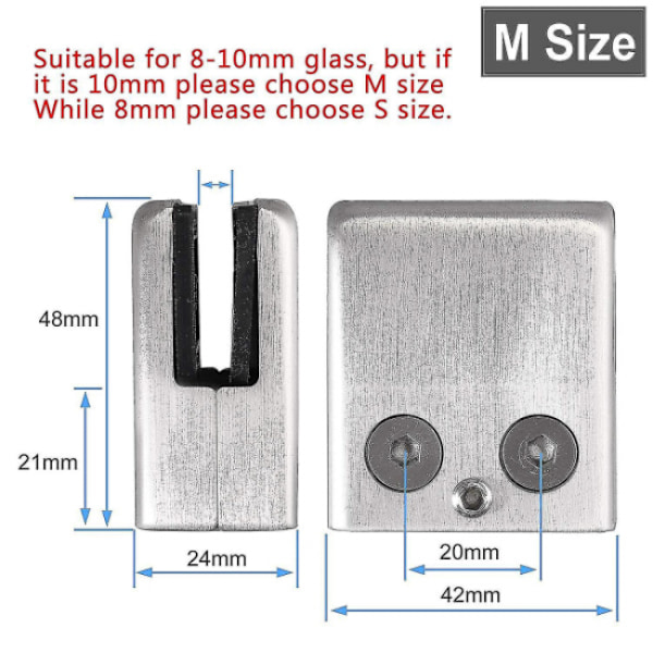 Glas Klemme, 8-pak Rustfrit Stål Kvadrat Klemme 6-8mm Glas Klemme