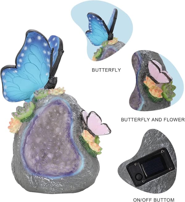 Trädgårdsstaty Butterfly Statue Resin Staty med Solar Light Ga