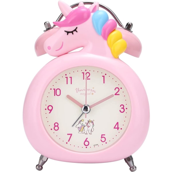 Pink Unicorn Analog Alarm Clock Børne Morning Silent Dual Be