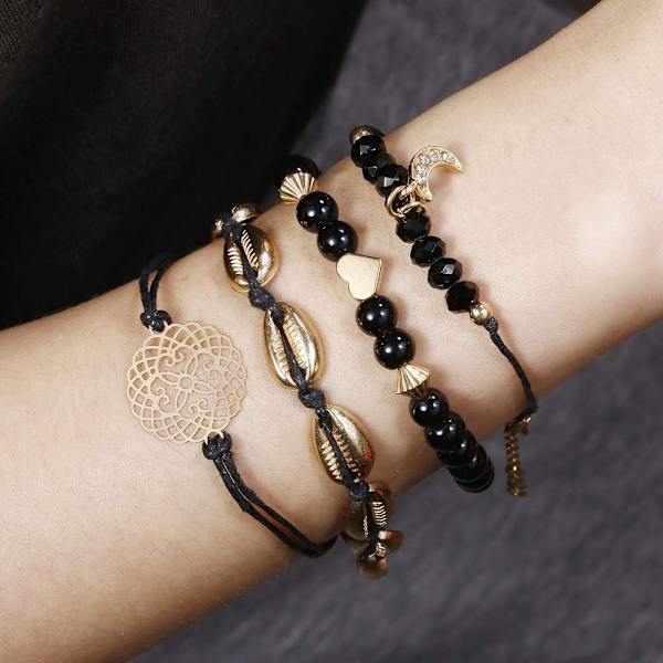 Perle armbånd til kvinder - Justerbar Charm Pendent Stack Brace