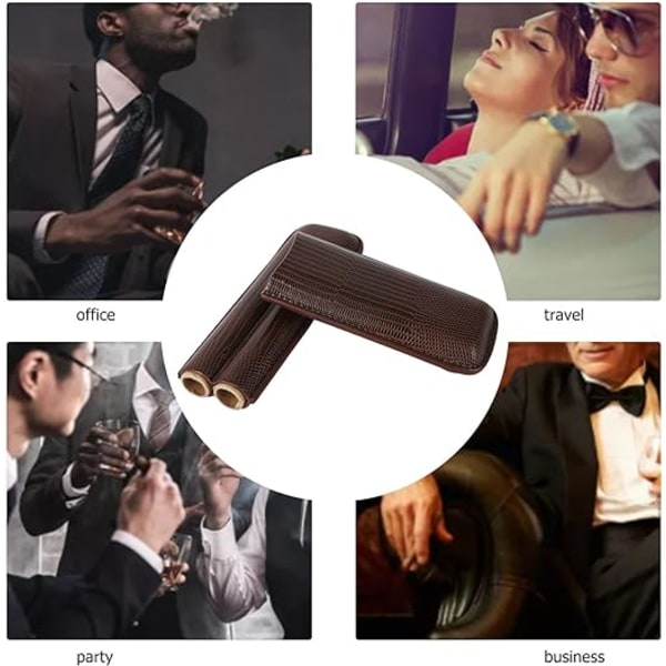 1 stk. læder cigar etui - brunt PU læder 2 finger cigar bæretaske