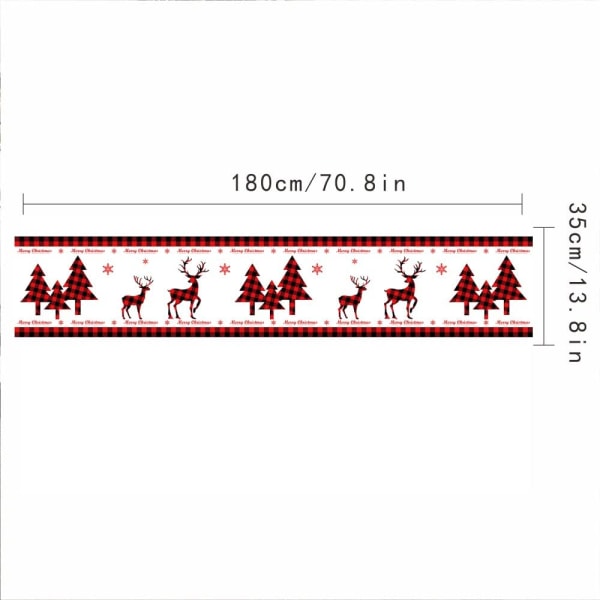 1 stk (juletre og hjort) Julebordløper i rød lin, 1