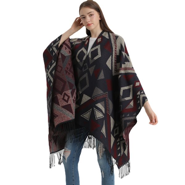 Elegant og varmt etnisk poncho-sjal for kvinner