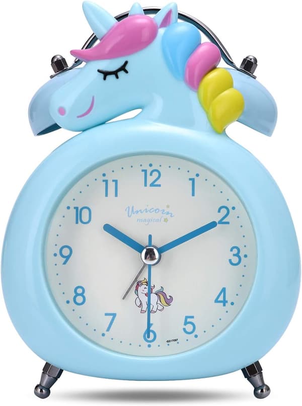 Rosa Unicorn Analog Väckarklocka Barns Morgon Tyst Dubbel