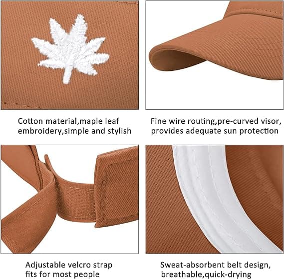 Dame Solhatt - Unisex Visor Cap, Lønneblad Brodert Justerbar