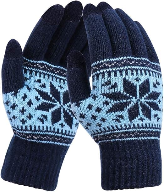 Touchscreen-handskar för kvinnor, 1 par stickade handskar för att hålla värmen, unisex-vantar, touchscreen-vantar, varma vantar, snöblommönster (blå)
