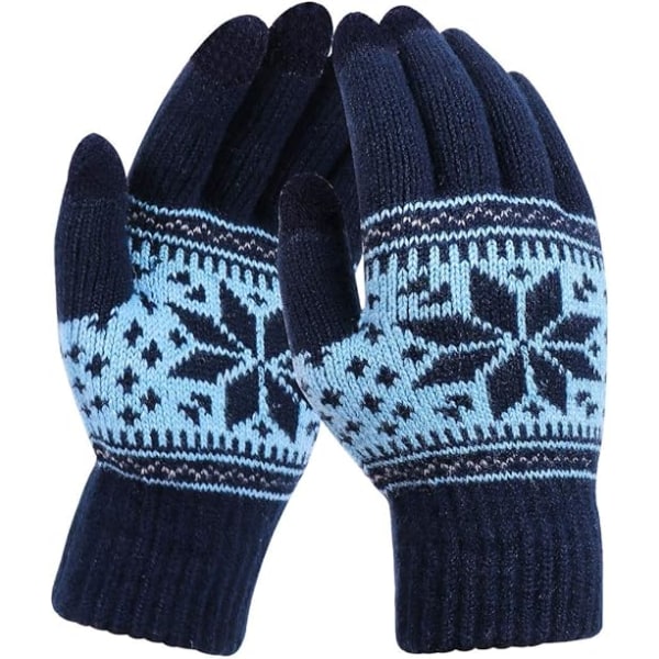 Touchscreen handsker til kvinder 1 par strikkede handsker til at holde varmen Unisex vanter Touchscreen varme vanter Sne Blomsterprint (blå)